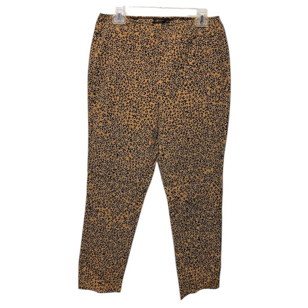 Leopard Print High-Rise Cropped Pants skinny Brown mustard yellow sz 12